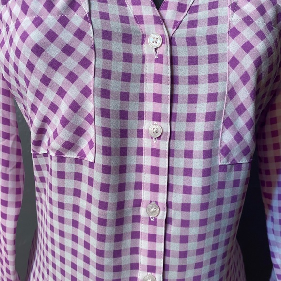 EXPRESS Purple and White Gingham Button Down Blouse - Picture 14 of 16